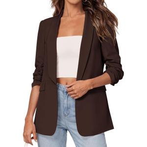 image:imagePRETTYGARDEN Womens 2026 Spring Blazers Business Casual Outfits Open Front Ruched 34 Sleeve Lightweight Work Suits JacketsBrown