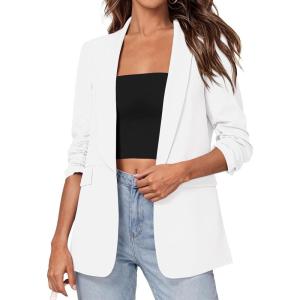 image:imagePRETTYGARDEN Womens 2026 Spring Blazers Business Casual Outfits Open Front Ruched 34 Sleeve Lightweight Work Suits JacketsWhite