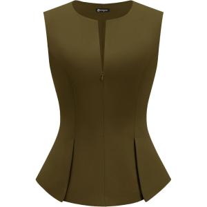 image:imagePRETTYGARDEN Womens 2026 Summer Vest Tops Business Casual Going Out Outfits Sleeveless Zip Up Dressy Tank Top Suit WaistcoatArmy Green