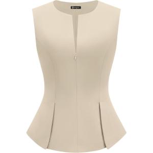 image:imagePRETTYGARDEN Womens 2026 Summer Vest Tops Business Casual Going Out Outfits Sleeveless Zip Up Dressy Tank Top Suit WaistcoatBeige