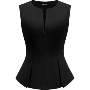 image:imagePRETTYGARDEN Womens 2026 Summer Vest Tops Business Casual Going Out Outfits Sleeveless Zip Up Dressy Tank Top Suit WaistcoatBlack