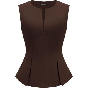 image:imagePRETTYGARDEN Womens 2026 Summer Vest Tops Business Casual Going Out Outfits Sleeveless Zip Up Dressy Tank Top Suit WaistcoatBrown