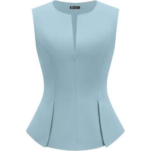 image:imagePRETTYGARDEN Womens 2026 Summer Vest Tops Business Casual Going Out Outfits Sleeveless Zip Up Dressy Tank Top Suit WaistcoatLight Blue