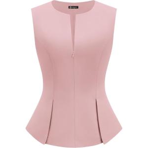 image:imagePRETTYGARDEN Womens 2026 Summer Vest Tops Business Casual Going Out Outfits Sleeveless Zip Up Dressy Tank Top Suit WaistcoatPink