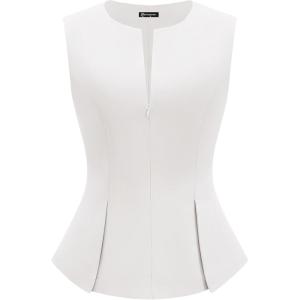 image:imagePRETTYGARDEN Womens 2026 Summer Vest Tops Business Casual Going Out Outfits Sleeveless Zip Up Dressy Tank Top Suit WaistcoatWhite