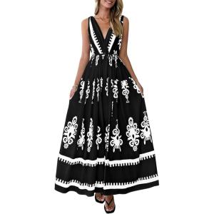 image:imagePRETTYGARDEN Womens Floral Maxi Dress 2026 Sleeveless Vneck Belt Ruffle Long Dresses Boho Summer Beach Vacation ClothesBlack
