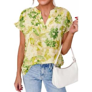 image:imagePRETTYGARDEN Womens Floral Print Short Sleeve Summer Tops 2026 Trendy V Neck Loose Boho Shirts Casual Work BlousesGreen