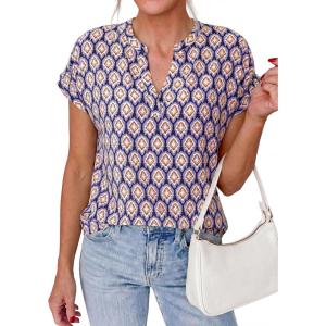 image:imagePRETTYGARDEN Womens Floral Print Short Sleeve Summer Tops 2026 Trendy V Neck Loose Boho Shirts Casual Work BlousesPurple