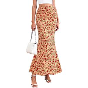 image:imagePRETTYGARDEN Womens Maxi Skirt 2026 Summer Flowy Polka Dot Floral High Waisted Mermaid Office Work Spring Long Slip SkirtsBeige Red Flower