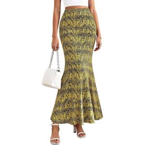 image:imagePRETTYGARDEN Womens Maxi Skirt 2026 Summer Flowy Polka Dot Floral High Waisted Mermaid Office Work Spring Long Slip SkirtsBlack Yellow Flower