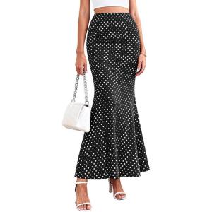 image:imagePRETTYGARDEN Womens Maxi Skirt 2026 Summer Flowy Polka Dot Floral High Waisted Mermaid Office Work Spring Long Slip SkirtsDot Black White