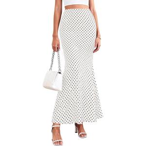image:imagePRETTYGARDEN Womens Maxi Skirt 2026 Summer Flowy Polka Dot Floral High Waisted Mermaid Office Work Spring Long Slip SkirtsDot White Black