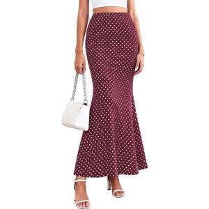 image:imagePRETTYGARDEN Womens Maxi Skirt 2026 Summer Flowy Polka Dot Floral High Waisted Mermaid Office Work Spring Long Slip SkirtsDot Wine Red White
