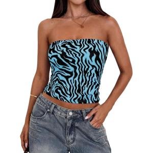 image:imagePRETTYGARDEN Womens Mesh Floral Strapless Bandeau Crop TopBrown Zebra Print