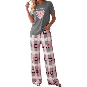 image:imagePRETTYGARDEN Womens Pajama Sets 2 Piece Lounge PJ Set 2026 Summer Soft Sleepwear Short Sleeve Top Loose Pants Spring OutfitsDusty Pink