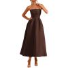 image:imagePRETTYGARDEN Cocktail Dresses for Women 2026 Summer Formal Elegant Tube Top Strapless Spring Wedding Guest Party Midi DressBrown