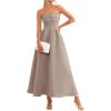 image:imagePRETTYGARDEN Cocktail Dresses for Women 2026 Summer Formal Elegant Tube Top Strapless Spring Wedding Guest Party Midi DressKhaki
