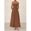 image:imagePRETTYGARDEN Womens Smocked Maxi Dresses 2026 Summer Sundress Casual Spaghetti Strap Swing A Line Long Flowy Beach DressBrown