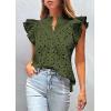 image:imagePRETTYGARDEN Womens Summer Tops 2026 Dressy Casual Ruffle Cap Sleeve Button V Neck Embroidered Eyelet Blouses ShirtsArmy Green