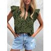 image:imagePRETTYGARDEN Womens Summer Tops 2026 Dressy Casual Ruffle Cap Sleeve Button V Neck Embroidered Eyelet Blouses ShirtsArmy Green