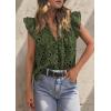 image:imagePRETTYGARDEN Womens Summer Tops 2026 Dressy Casual Ruffle Cap Sleeve Button V Neck Embroidered Eyelet Blouses ShirtsArmy Green