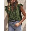 image:imagePRETTYGARDEN Womens Summer Tops 2026 Dressy Casual Ruffle Cap Sleeve Button V Neck Embroidered Eyelet Blouses ShirtsArmy Green