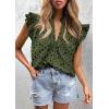 image:imagePRETTYGARDEN Womens Summer Tops 2026 Dressy Casual Ruffle Cap Sleeve Button V Neck Embroidered Eyelet Blouses ShirtsArmy Green