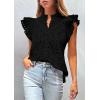 image:imagePRETTYGARDEN Womens Summer Tops 2026 Dressy Casual Ruffle Cap Sleeve Button V Neck Embroidered Eyelet Blouses ShirtsBlack