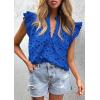 image:imagePRETTYGARDEN Womens Summer Tops 2026 Dressy Casual Ruffle Cap Sleeve Button V Neck Embroidered Eyelet Blouses ShirtsBlue