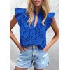 image:imagePRETTYGARDEN Womens Summer Tops 2026 Dressy Casual Ruffle Cap Sleeve Button V Neck Embroidered Eyelet Blouses ShirtsBlue