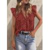 image:imagePRETTYGARDEN Womens Summer Tops 2026 Dressy Casual Ruffle Cap Sleeve Button V Neck Embroidered Eyelet Blouses ShirtsBrown Red