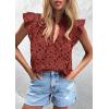 image:imagePRETTYGARDEN Womens Summer Tops 2026 Dressy Casual Ruffle Cap Sleeve Button V Neck Embroidered Eyelet Blouses ShirtsBrown Red