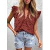 image:imagePRETTYGARDEN Womens Summer Tops 2026 Dressy Casual Ruffle Cap Sleeve Button V Neck Embroidered Eyelet Blouses ShirtsBrown Red
