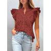 image:imagePRETTYGARDEN Womens Summer Tops 2026 Dressy Casual Ruffle Cap Sleeve Button V Neck Embroidered Eyelet Blouses ShirtsBrown Red