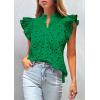 image:imagePRETTYGARDEN Womens Summer Tops 2026 Dressy Casual Ruffle Cap Sleeve Button V Neck Embroidered Eyelet Blouses ShirtsDark Green