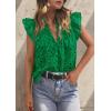 image:imagePRETTYGARDEN Womens Summer Tops 2026 Dressy Casual Ruffle Cap Sleeve Button V Neck Embroidered Eyelet Blouses ShirtsDark Green
