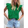 image:imagePRETTYGARDEN Womens Summer Tops 2026 Dressy Casual Ruffle Cap Sleeve Button V Neck Embroidered Eyelet Blouses ShirtsDark Green