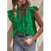 image:imagePRETTYGARDEN Womens Summer Tops 2026 Dressy Casual Ruffle Cap Sleeve Button V Neck Embroidered Eyelet Blouses ShirtsDark Green