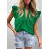 image:imagePRETTYGARDEN Womens Summer Tops 2026 Dressy Casual Ruffle Cap Sleeve Button V Neck Embroidered Eyelet Blouses ShirtsDark Green
