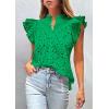 image:imagePRETTYGARDEN Womens Summer Tops 2026 Dressy Casual Ruffle Cap Sleeve Button V Neck Embroidered Eyelet Blouses ShirtsGreen