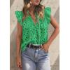 image:imagePRETTYGARDEN Womens Summer Tops 2026 Dressy Casual Ruffle Cap Sleeve Button V Neck Embroidered Eyelet Blouses ShirtsGreen