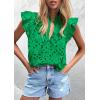 image:imagePRETTYGARDEN Womens Summer Tops 2026 Dressy Casual Ruffle Cap Sleeve Button V Neck Embroidered Eyelet Blouses ShirtsGreen