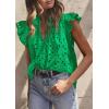 image:imagePRETTYGARDEN Womens Summer Tops 2026 Dressy Casual Ruffle Cap Sleeve Button V Neck Embroidered Eyelet Blouses ShirtsGreen