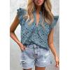 image:imagePRETTYGARDEN Womens Summer Tops 2026 Dressy Casual Ruffle Cap Sleeve Button V Neck Embroidered Eyelet Blouses ShirtsGrey Blue