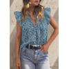 image:imagePRETTYGARDEN Womens Summer Tops 2026 Dressy Casual Ruffle Cap Sleeve Button V Neck Embroidered Eyelet Blouses ShirtsGrey Blue