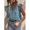 image:imagePRETTYGARDEN Womens Summer Tops 2026 Dressy Casual Ruffle Cap Sleeve Button V Neck Embroidered Eyelet Blouses ShirtsGrey Blue