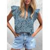 image:imagePRETTYGARDEN Womens Summer Tops 2026 Dressy Casual Ruffle Cap Sleeve Button V Neck Embroidered Eyelet Blouses ShirtsGrey Blue