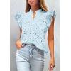 image:imagePRETTYGARDEN Womens Summer Tops 2026 Dressy Casual Ruffle Cap Sleeve Button V Neck Embroidered Eyelet Blouses ShirtsLight Blue