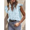 image:imagePRETTYGARDEN Womens Summer Tops 2026 Dressy Casual Ruffle Cap Sleeve Button V Neck Embroidered Eyelet Blouses ShirtsLight Blue