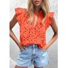 image:imagePRETTYGARDEN Womens Summer Tops 2026 Dressy Casual Ruffle Cap Sleeve Button V Neck Embroidered Eyelet Blouses ShirtsOrange